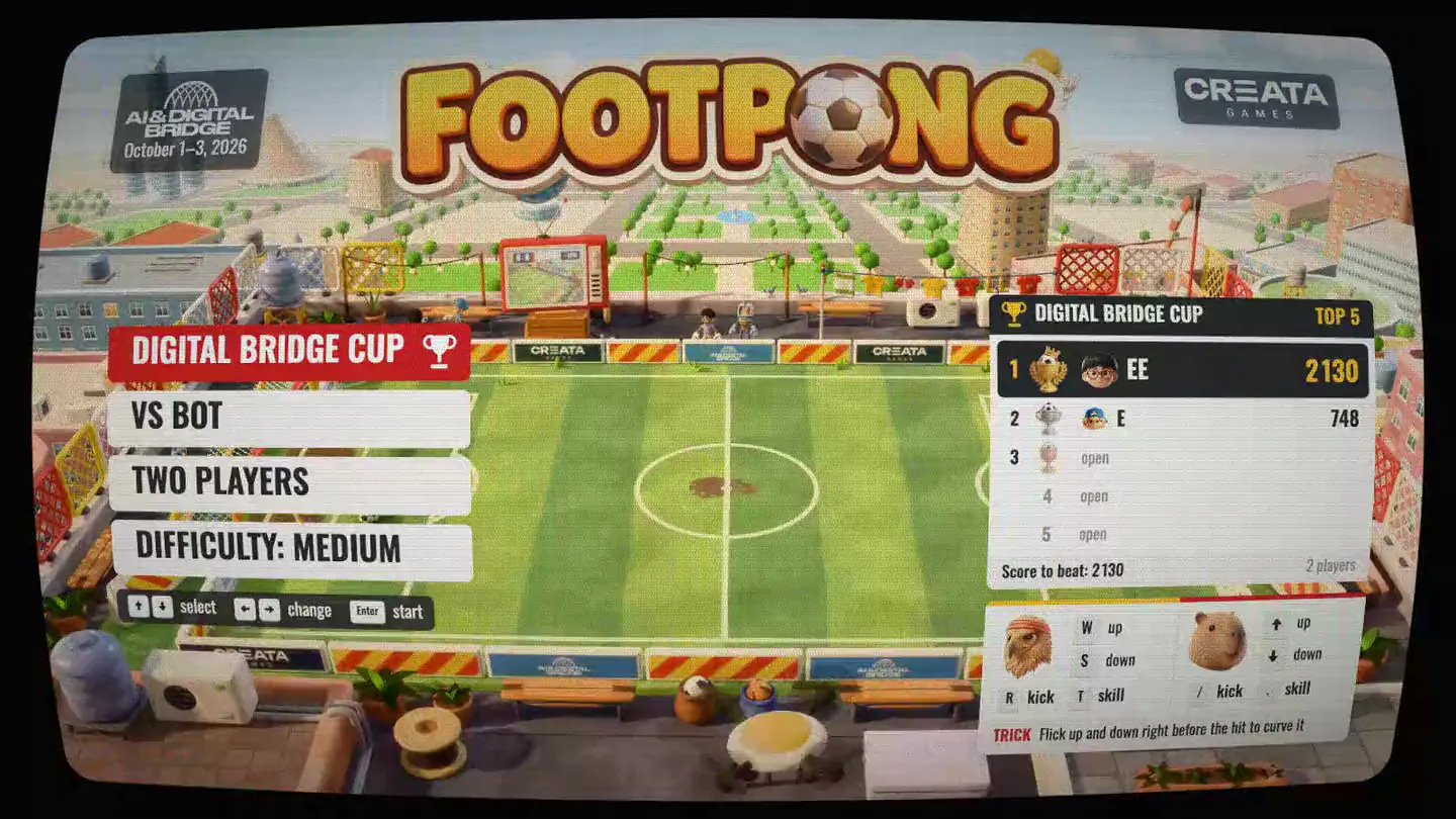 Footpong: поле на крыше, Байтерек и Хан Шатыр на горизонте.